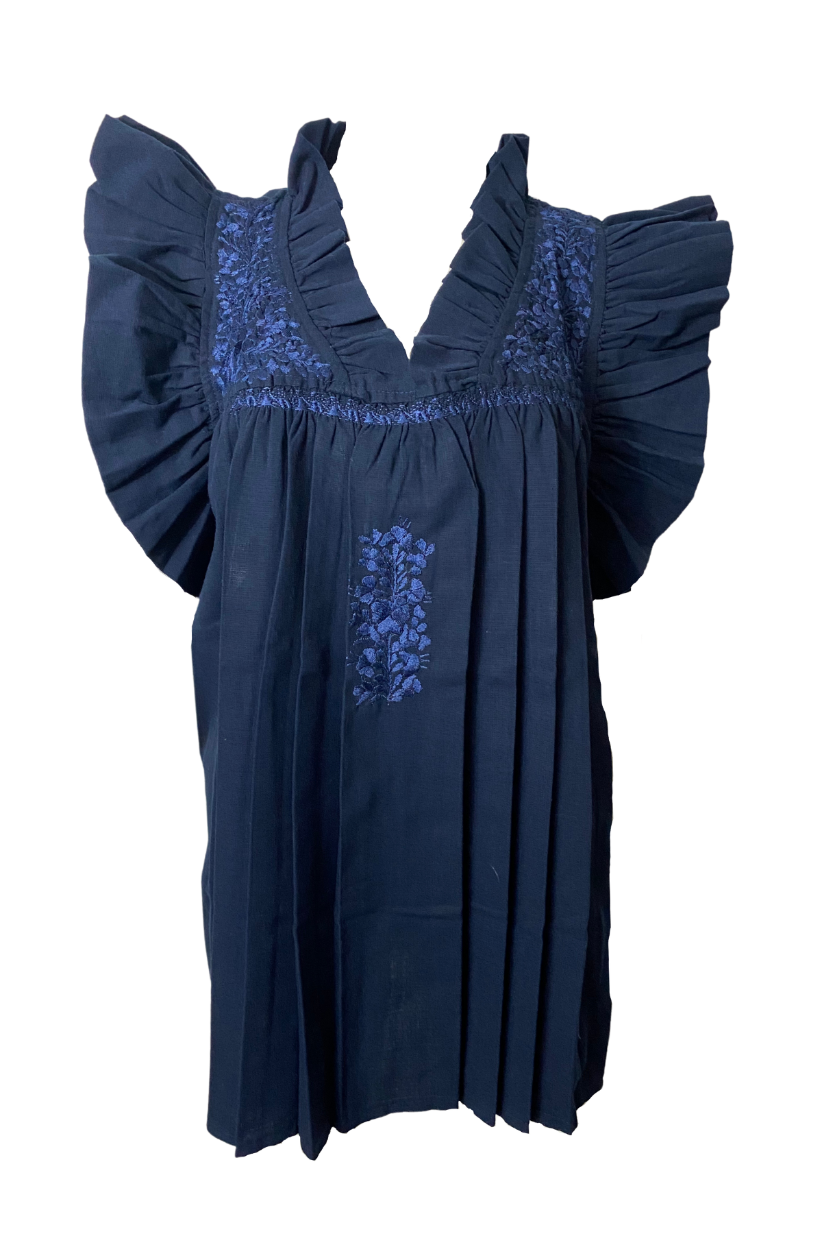 Navy blue blouse with blue embroidery